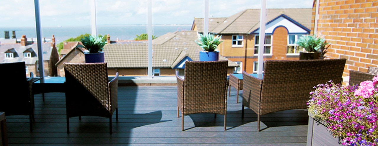 Care home terrace with view of Mersey